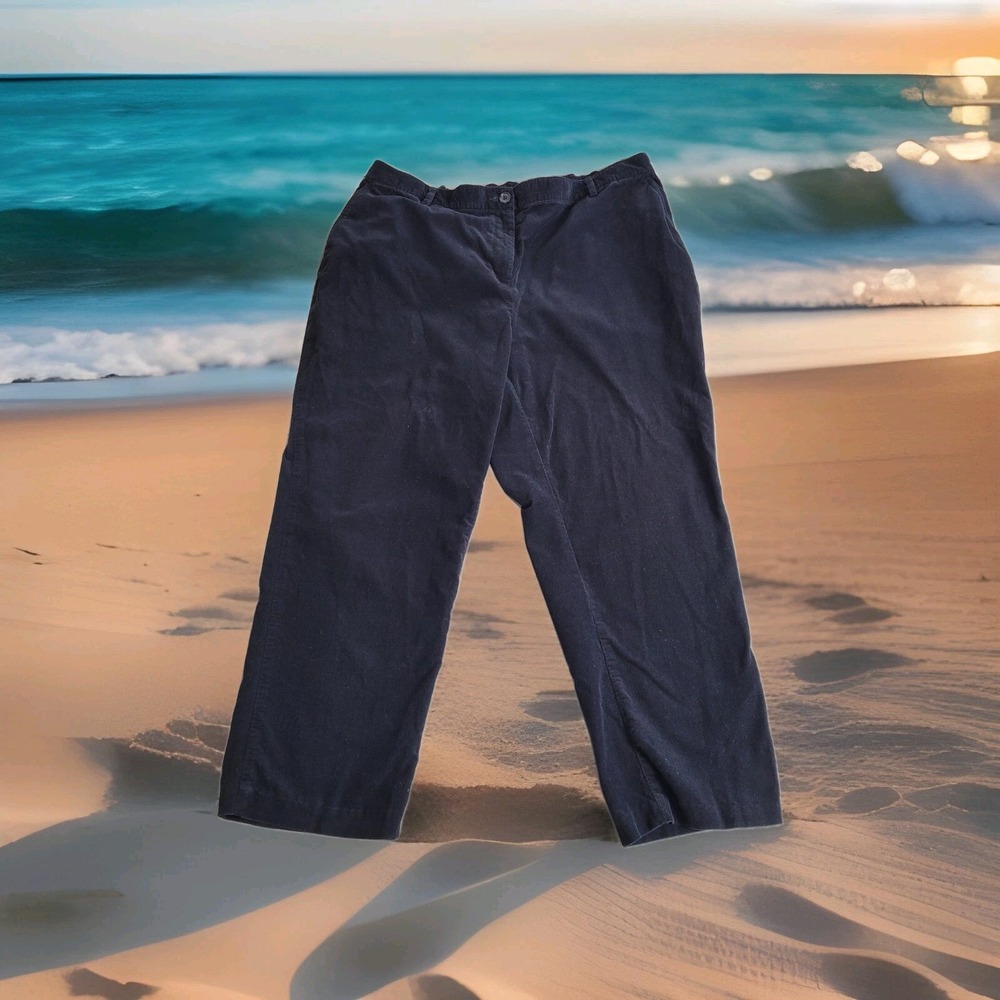 Lands End Pants Womens 18 High Rise Straight‎ Leg Blue Corduroy 38x26 Elastic